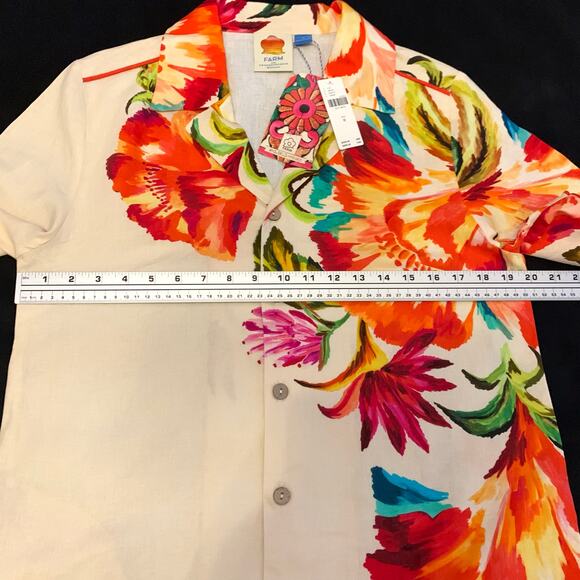 Medium- Farm Rio Anthropologie Womens Shirt Dress Med Linen Blend Floral Button - Picture 7 of 15